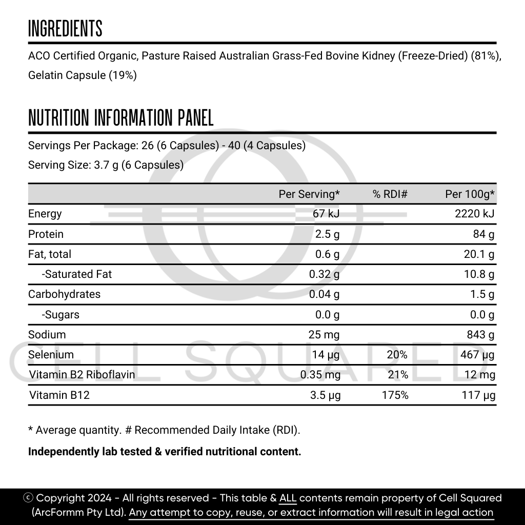 Organic Grass-Fed Beef Kidney Capsules