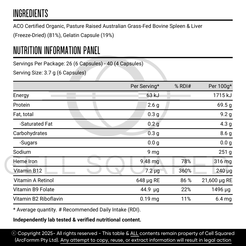 Organic Beef Spleen &amp; Liver Capsules